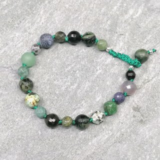 Edelstein Armband Grün, handgeknüpft, gehäkelter Verschluss, Silber 925